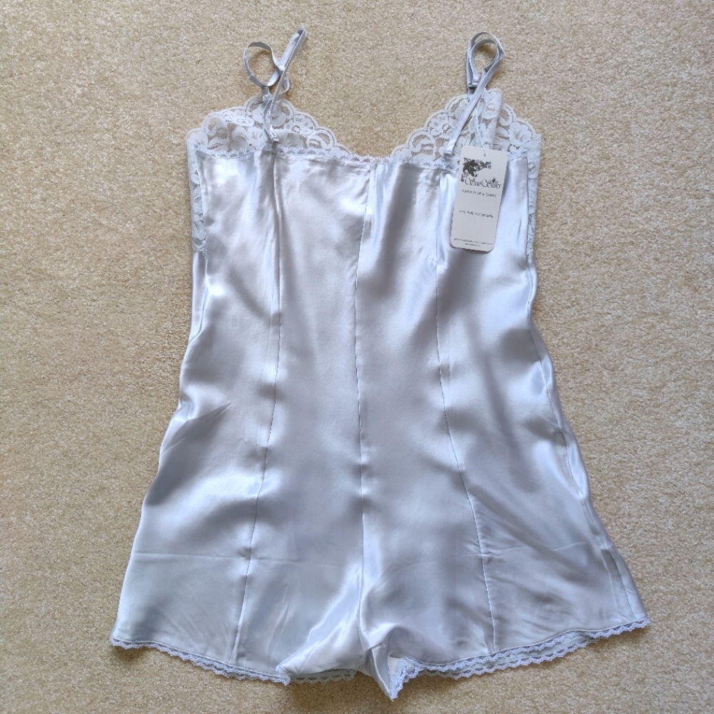 NWT Silk Lingerie Romper | Satin Bodysuit/Playsuit- Gray - Picture 3 of 5